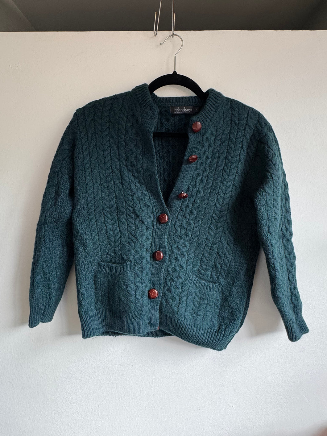 Vintage teal virgin wool cardigan (S)