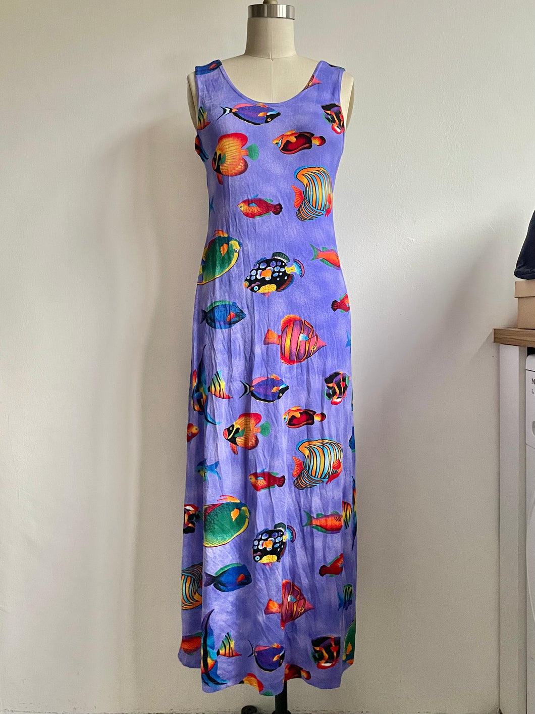 Vintage 90s fish print maxi dress (M-L)