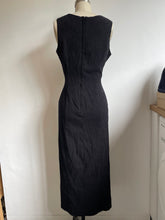 Load image into Gallery viewer, Simple vintage faux velvet black dress with slit (M)
