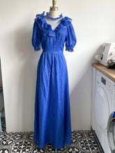 Load image into Gallery viewer, Amazing 80’s vintage prairie blue puff sleeve maxi dress
