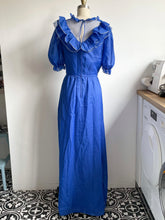 Load image into Gallery viewer, Amazing 80’s vintage prairie blue puff sleeve maxi dress
