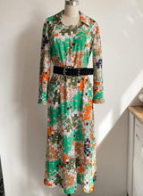 Load image into Gallery viewer, Vintage 80’s printed zip down collar maxi dress (M-L)
