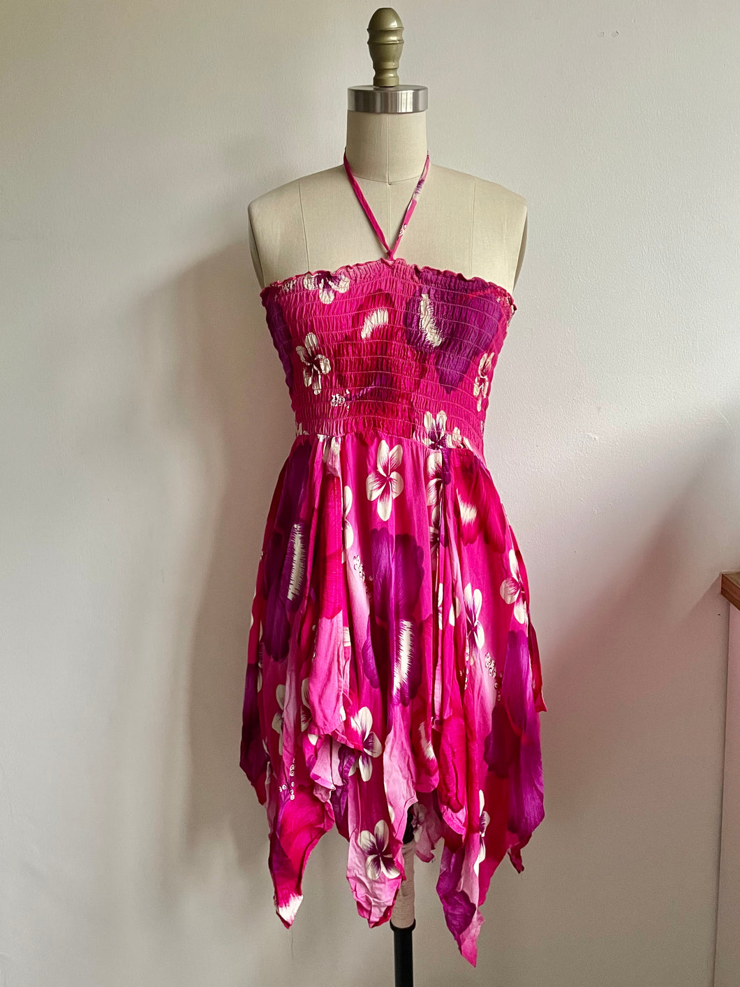 Hawaiian asymmetrical halter dress (XS-S)