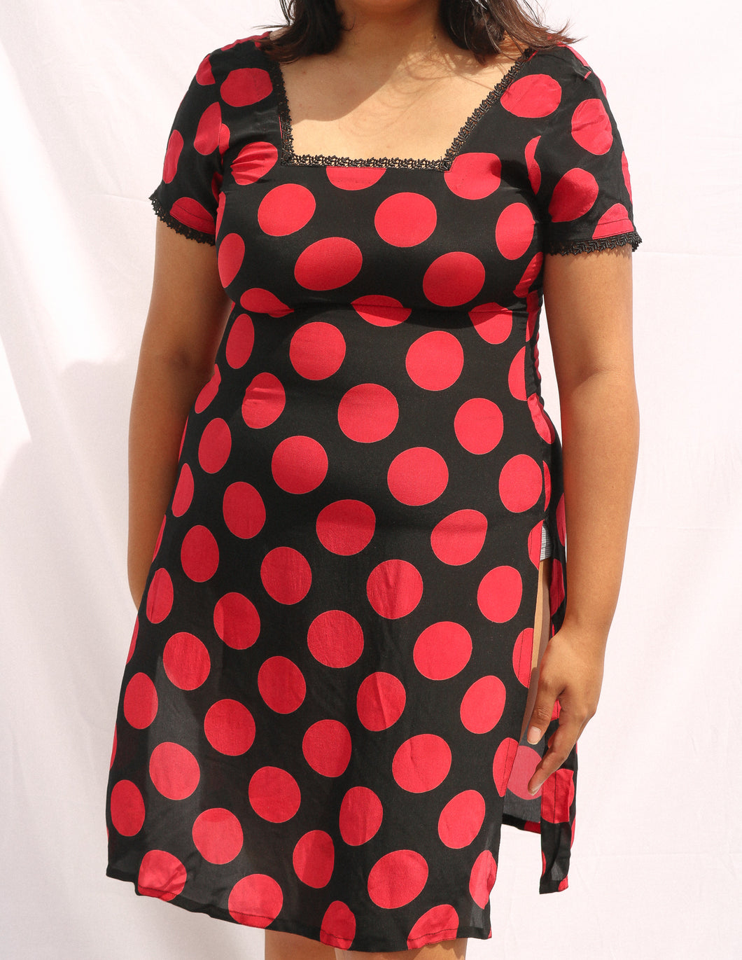 Polka dot high slit dress