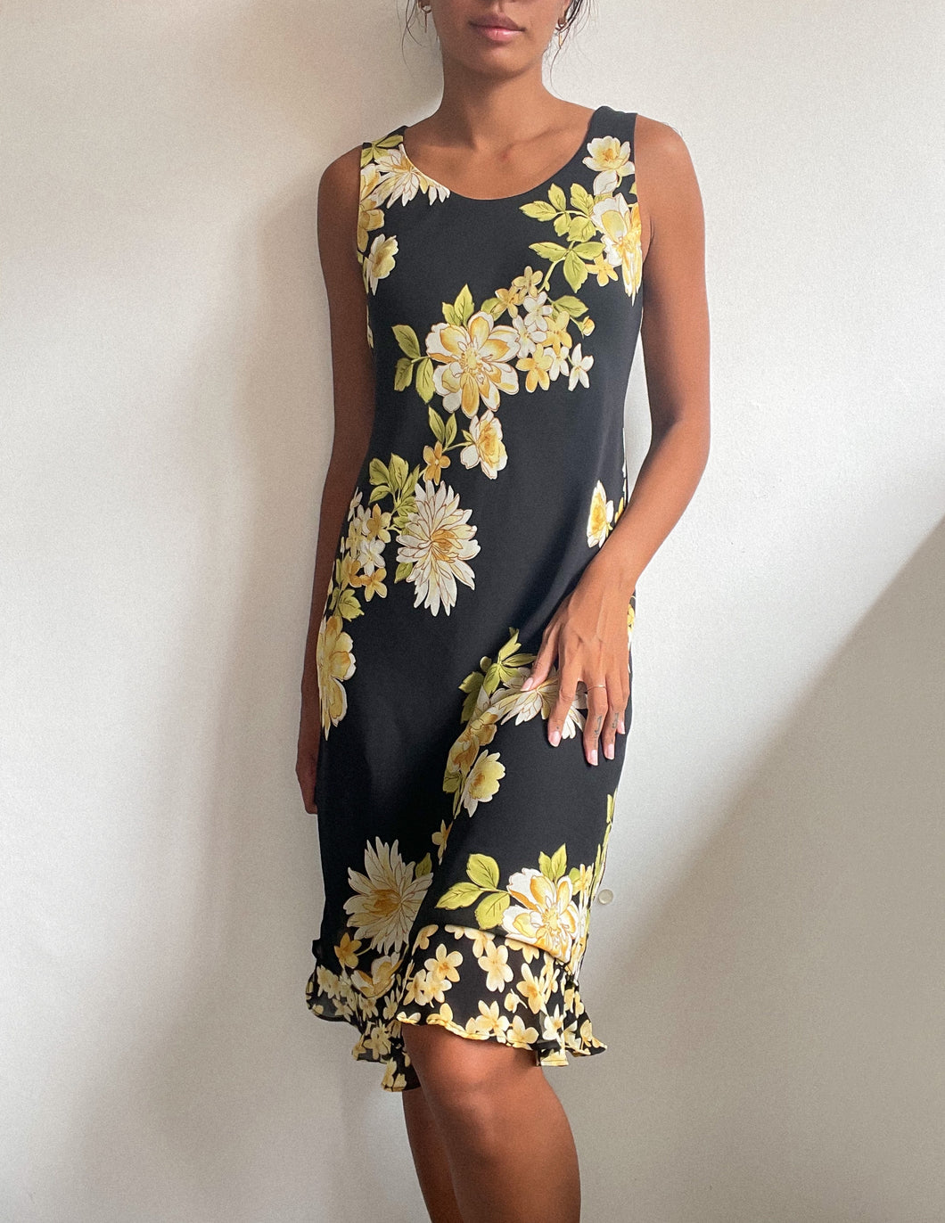 2000s floral overlay midi dress